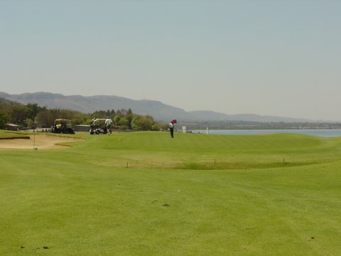 The 9th Green protected by a small inlet from the lake on the right